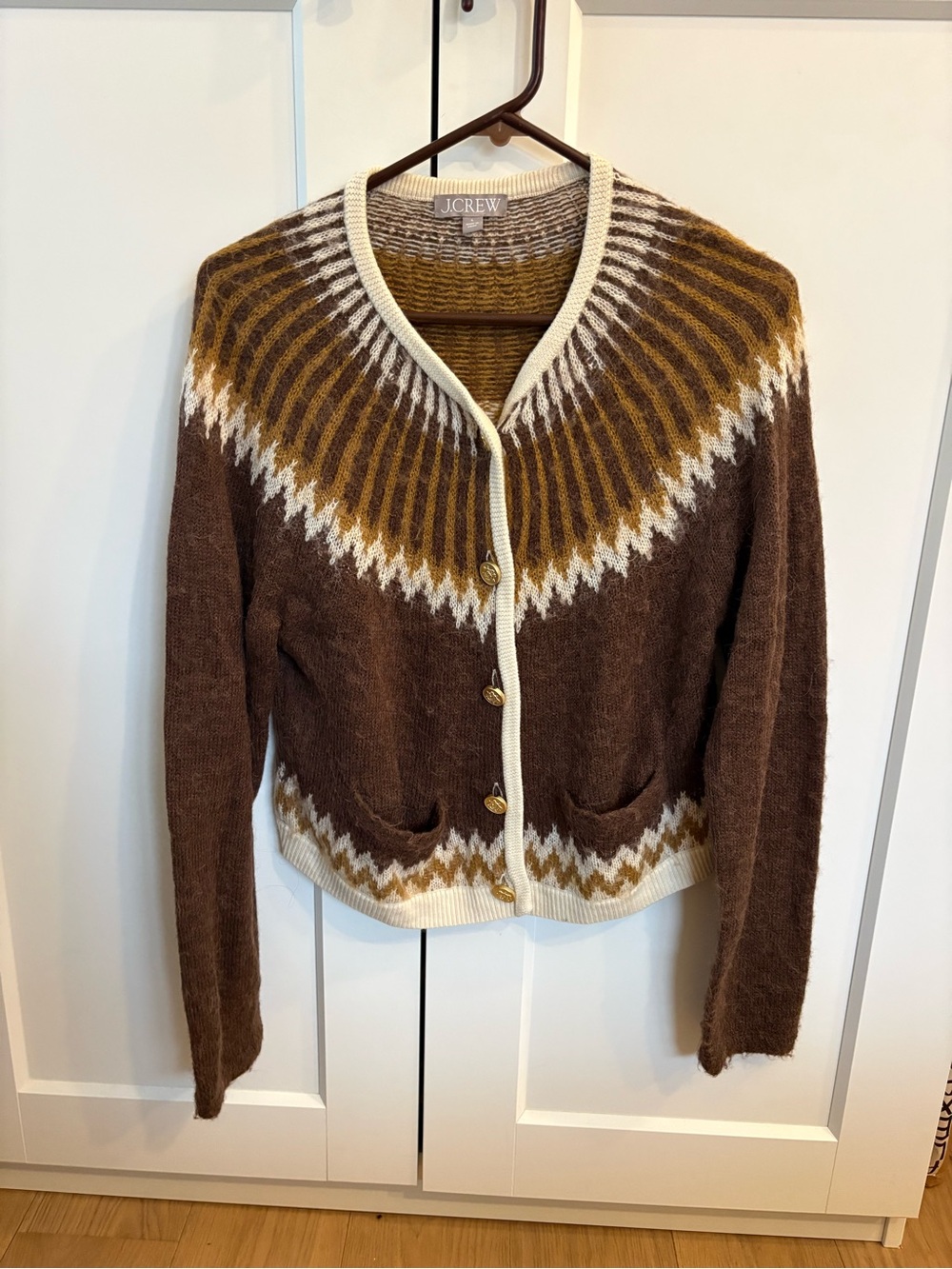 J. Crew brown fairisle cardigan sweater - size large
